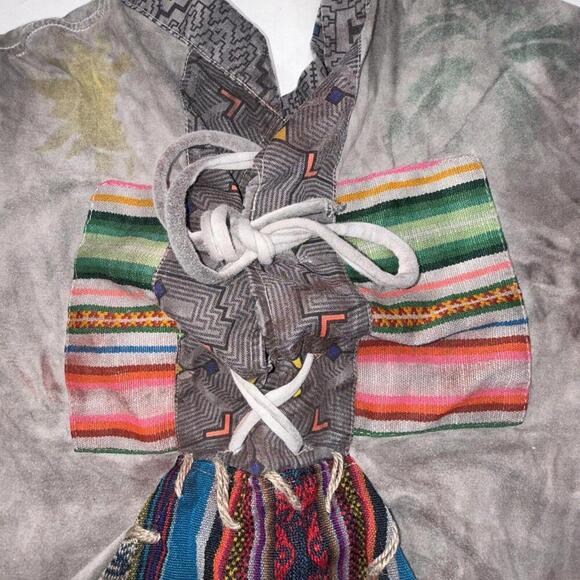 Juan Carlos Centeno Baca Organic Hand Made Tribal Patchwork Lace Front Tee - Picture 13 of 15